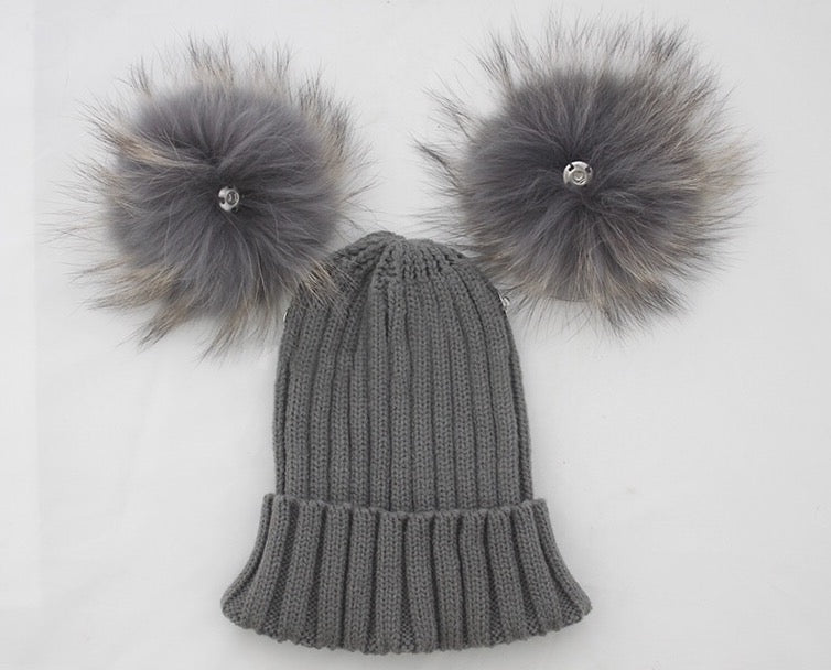 Grey pom pom hat and scarf clearance