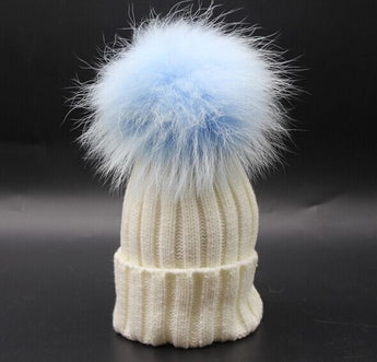 Mini White and Baby Blue Fur Pomkin Hat