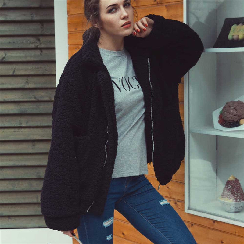 Black fur teddy jacket deals