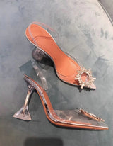 Rhinestone Pointed Toe Clear Transparent Thin Heels