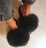 Fur Slides Slippers - Black