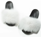Fur Slides Slippers - Snow White/Black Sole