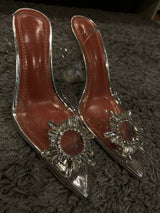 Rhinestone Pointed Toe Clear Transparent Thin Heels
