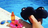 Fur Slides Slippers - Black