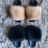 Fur Slides Slippers - Black