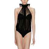 Ariana Tie Neck One Piece Black Swimsuit Bodysuit Bikini