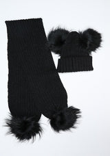 Black Fur Pom Hat Scarf Set