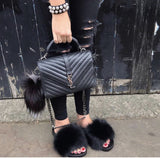 Fur Slides Slippers - Black