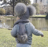 Kids Dark Grey Pomkin Hat + Scarf Set