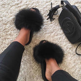 Fur Slides Slippers - Black