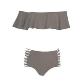 Madeline Off Shoulder Ruffle Bandeau Two Piece Bikini - 5 Colors Light Brown / S