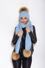 Icy Blue Pomkin Hat & Scarf Set