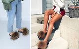Raccoon Fur Slides Slippers - Natural Brown