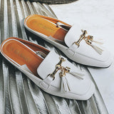 Slip On Tassel Loafer Mules - 3 Colors White / 5 Women