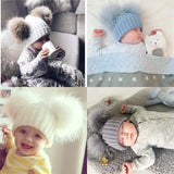 Mini Icy Blue Double Fur Pom Hat