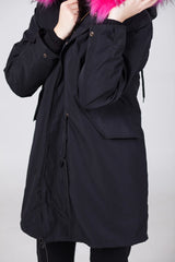 4-in-1 Rose Pink Fur Black Parka