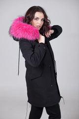 4-in-1 Rose Pink Fur Black Parka