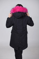 4-in-1 Rose Pink Fur Black Parka