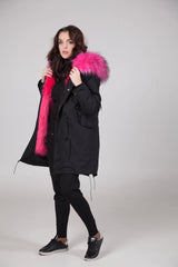 4-in-1 Rose Pink Fur Black Parka
