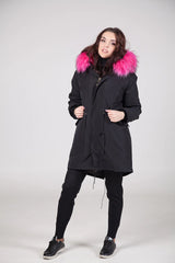4-in-1 Rose Pink Fur Black Parka