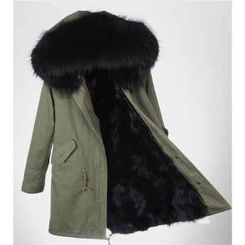 Black Fur Army Green Coat Parka