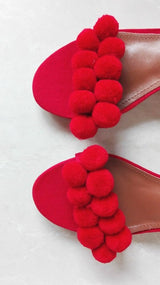 POM POM Red High Heel Sandals