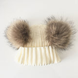 Mini White Double Natural Pomkin Fur Pom Hat