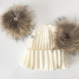 White Double Natural Pomkin Fur Pom Hat