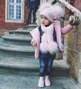 pink bobble fur pom pom hat scarf set