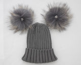 Kids Dark Grey Pomkin Hat + Scarf Set