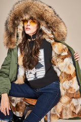 Natural Fox Fur Green Parka