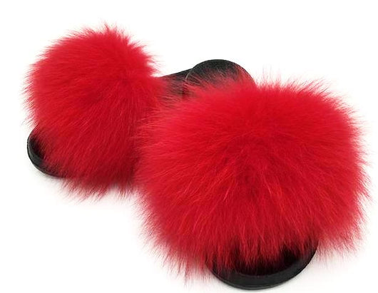 Red Fox Fur Slippers Slides