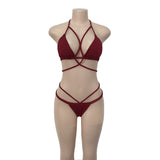 Melva String Bikini Swimsuit - Wine Red