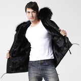 Men's Black Fur Lined Convertible Parka - Short