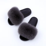 Fur Slides Slippers - Dark Grey