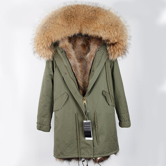 Natural Raccoon Fur Army Green Parka Pomkin