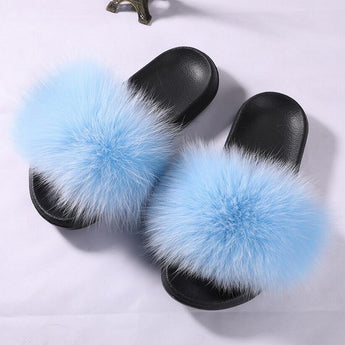 Fur Slides Slippers - Baby Blue