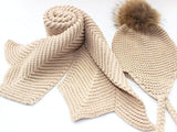 Kids Beige Pomkin Crochet Hat + Scarf Set