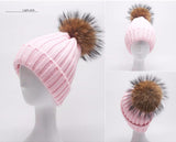 pink pompom bobble fur hat
