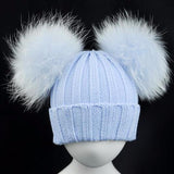 Mini Icy Blue Double Fur Pom Hat