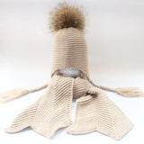 Kids Beige Pomkin Crochet Hat + Scarf Set