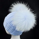 Mini Icy Blue Double Fur Pom Hat