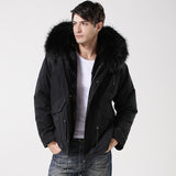 Men's Black Fur Lined Convertible Parka - Short