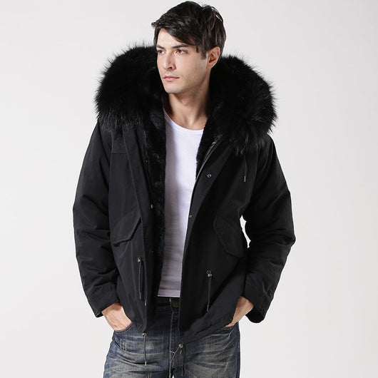 Men's Black Fur Lined Convertible Parka Short – Pomkin