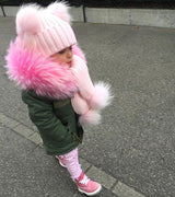 Kids Pink Pomkin Hat + Scarf Set