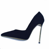 ELLE Black Suede Leather Steel Heel Pumps