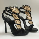 MILANI Black/Gold Leather Sandals