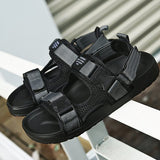 Men Black Velcro U Sandals
