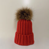 red fur pompom  pom bobble hat
