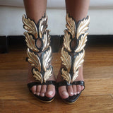 MILANI Black/Gold Leather Sandals